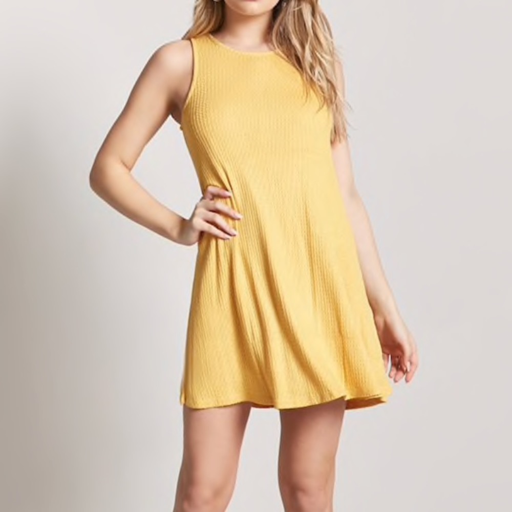 Mustard Waffle-Knit Swing Dress